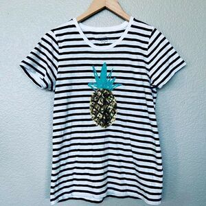 J. Crew Pineapple Sequin Striped Collector Tee Top S